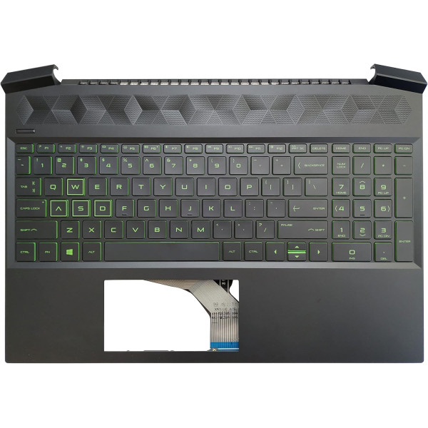 By HP Pavilion Gaming 15-EC, 15Z-EC0000, 15-EC0000, 15-EC0013DX, podsvícené zelené písmo US klávesnice palmrest at pcspare.com — Global Laptop Parts Center