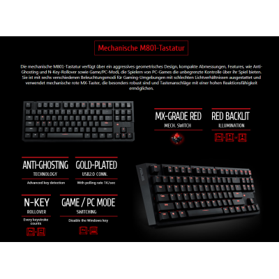 Asus M801 Red axis 87 Keys Real RGB Mechanical German DE keyboard 0K001-00310000