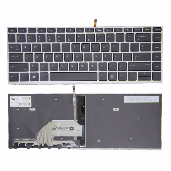 By HP 430 G5, 440 G5, 445 G5, 640 G4 G5, silver frame backlit US keyboard original at pcspare.com — Global Laptop Parts Center