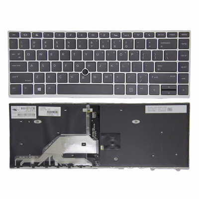 HP 430 G5, 440 G5, 445 G5, 640 G4 G5, silver frame backlit trackpoint US keyboard original